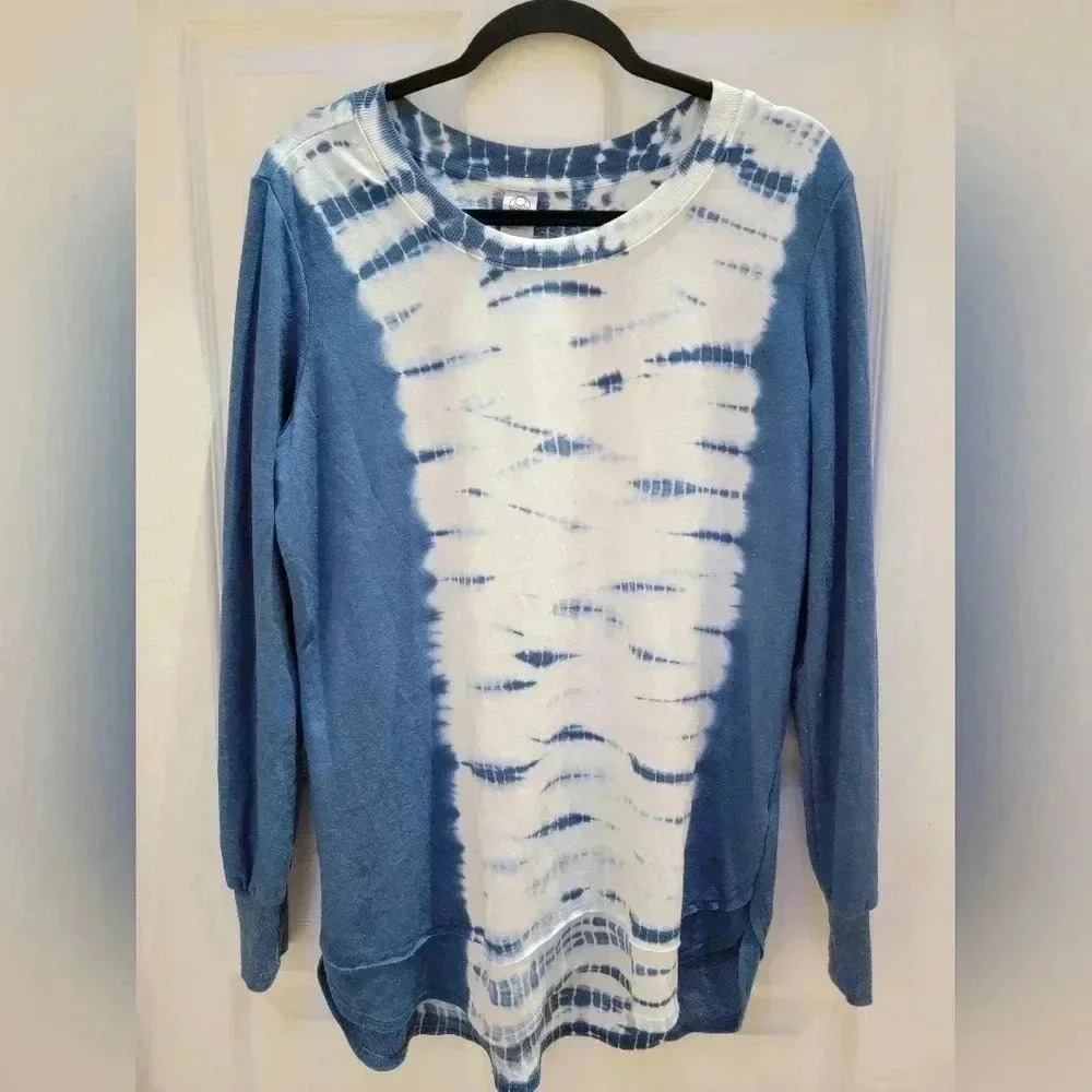 Te Verde Women's Tie Dye Long Sleeve Crew Neck double hem Long Sleeve Size L